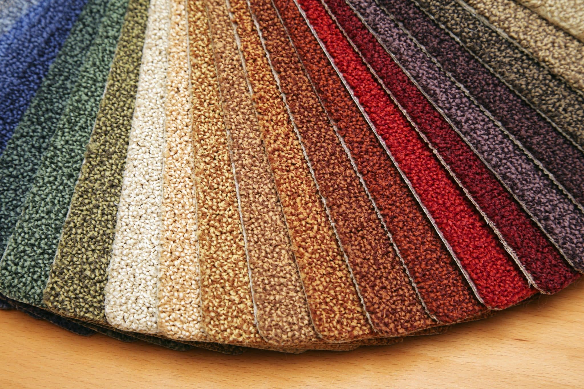 Samples of color of a carpet covering